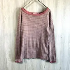 niko and...ニコアンド 細ボーダー リブカットソー M ピンク×グレー