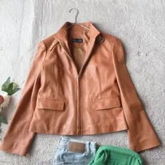 美品(M)エコレザージャケット/フェイク/上着/羽織り/アウター/キャメル