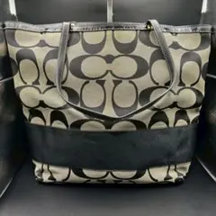 コーチ ロゴ柄トートバッグ ベージュ/ブラック
