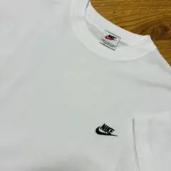 90s白タグスゥッシュロゴ刺繍NIKEワンポイントTシャツ白黒Mヴィンテジオルド