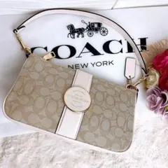 未使用☆COACHコーチ ショルダーバッグ ハーフムーン レザーベージュ