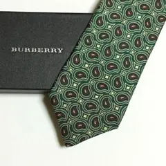 未使用級 バーバリー BURBERRY ネクタイ グリーン 総柄 ペイズリー0