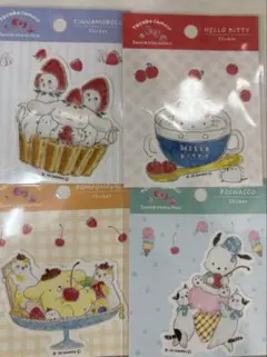トコロコムギ×サンリオキャラクターズ✩ステッカー4枚セット キティ　シナモン