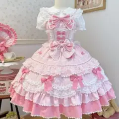 ロリータドレス ピンク フリル　リボン付き　ロリータ メイド服　姫ロリ　JSK