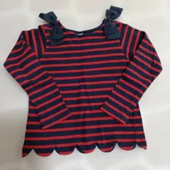 美品　プティマイン　スカラップ　ボーダーロンT