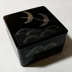 重箱　二段重　黒塗り　鶴　松　おせち　お正月　お手軽