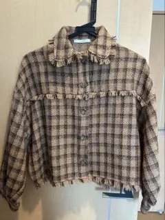 CPCM チェック柄 フリンジジャケット