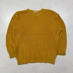 カジュアル ニット セーター 無地 マスタード L 綿100 普段着 秋