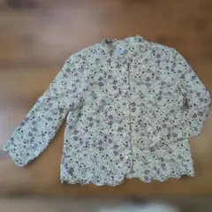 花柄 襟 裾 フリル ボタン長袖シャツ 紫 小花
