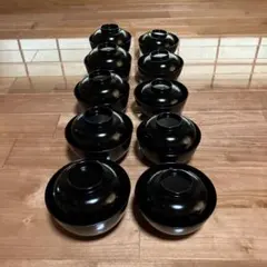 茶道具】黒塗 四つ椀 小丸椀 5客組 飯椀 汁椀 懐石道具 漆器 蓋付