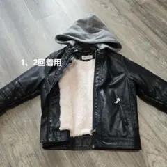 H&M フード付きブラックレザージャケット