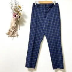 アーバンリサーチ チェック柄スラックスネイビー系　ストレートパンツゴルフ