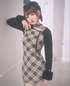 ミシェルマカロン シャーリングチェックミニワンピース - メルカリ