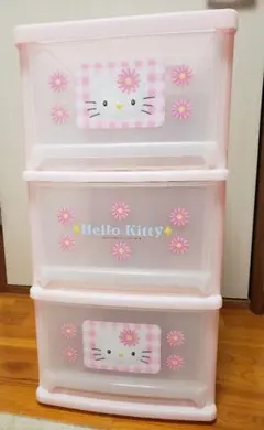 キティ 3段収納ラック サンリオ 棚 収納ケース ピンク キャスター付きワゴン キティ 3段収納ラック サンリオ 棚 収納ケース ピンク キャスター付き
