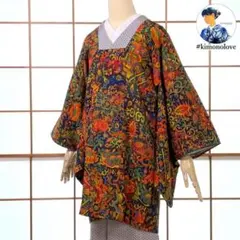 和装コート 道行 正絹 ちりめん地 モダン古典柄 着物【未使用品】A-1995