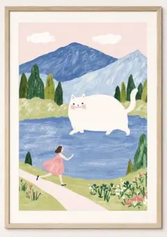 ＜湖畔の巨大猫と少女＞ 現代アート