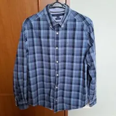 青系チェック ボタンダウン長袖シャツ