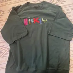 ミッキー刺繍ダークグリーンTシャツ