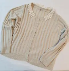 Samansa Mos2 ベージュ　レース襟付き 長袖カーディガン