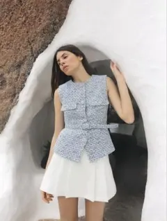 【美品】ZARA テクスチャーベスト　ベスト　トップス　ベルト付き