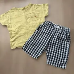 【ミキハウス】90サイズ イエローTシャツとチェックパンツセット