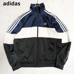アディダス トラックジャケット ジャージ トレフォイルロゴ 3本線 黒白紺 М