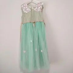チュールドレス ミントグリーン 140　 子どもドレス ピアノ発表会 フォーマル