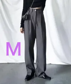 me+em select 太ベルトハイウエストウールライクカラータックスラックス