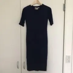 【FOREVER21】ネイビー 半袖 クルーネック ひざ丈タイトワンピース S