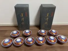 深川製磁　茶漬揃　染錦手波鶴紋　赤絵金彩　美術有田焼