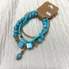 アクセサリー追加購入100円引き　ターコイズ風　ビーズブレスレット　セット　Dのサムネイル
