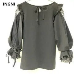 INGNI レース袖トップス 7分袖 ブラック M オフィス きれいめ　春コーデ