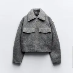 ZARA クロップド丈 ブークレジャケット　ブルゾン　グレー　Mサイズのサムネイル