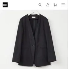 PLST プラステ レーヨンリネンストレッチカラーレスジャケット 黒 M