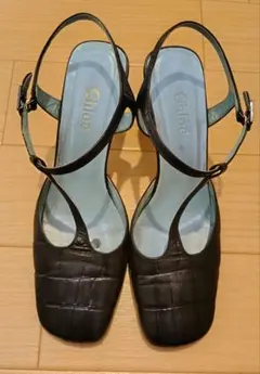 Chloe クロエ Tストラップ パンプス クロコ型押し ブラック 24cmのサムネイル