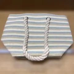 ストライプトートバッグ（青・ベージュ）