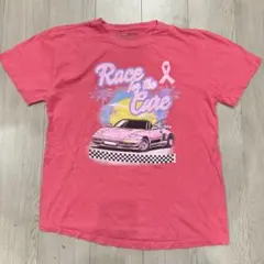 車　プリント　Tシャツ ピンク　L レース　レーシング