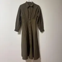 JUNOAH カーキ　シャツワンピース　M ロング丈 きれいめ 大人コーデ　薄手