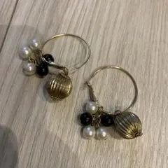 ゴールド フープピアス パール ビーズ付き