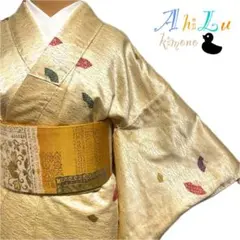 【i1062】着物 小紋 袷 正絹 肌色 対象身長～149cm 匿名配送