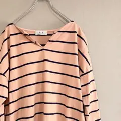 AER Adam et Rope’ ボーダー スリットネック 七分袖トップス