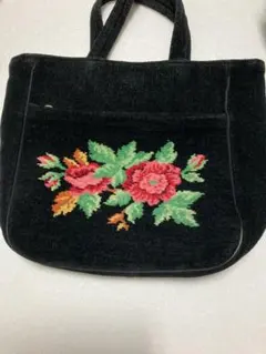 FEILER 花柄刺繍 トートバッグ 黒