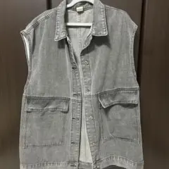 グレー ノースリーブ デニムジャケット One-size