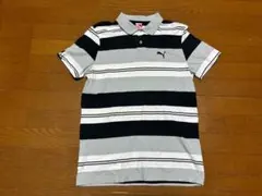 PUMA　プーマ　半袖 ボーダーポロシャツ　Mサイズ 　グレー×白×黒のサムネイル