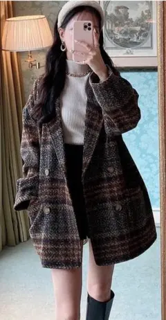 チェック柄ダブルボタンコート［snk977］