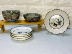 有田焼 両千窯 汁碗小鉢 九谷焼 文山 画松に雁小皿 西山窯 花柄小皿 7客