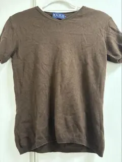 RALPH LAUREN Vネック ニット 半袖 ブラウン M