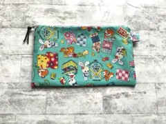 280 ハンドメイドフラットポーチ☆ハニーチューン☆昭和レトロアニマル