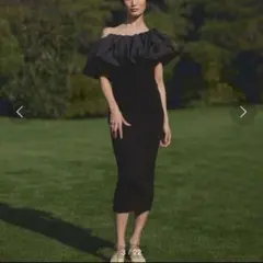 フレイアイディー　ラッフルコンビタイトニットワンピース ブラック