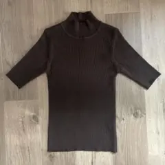 PLYMTONE ニット　ハイネック　モックネック　ウール混　五分袖　リブ編　M